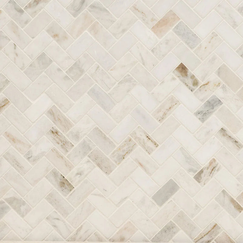 Arabescato Venato White 1x2 Herringbone Honed Marble Mosaic Tile