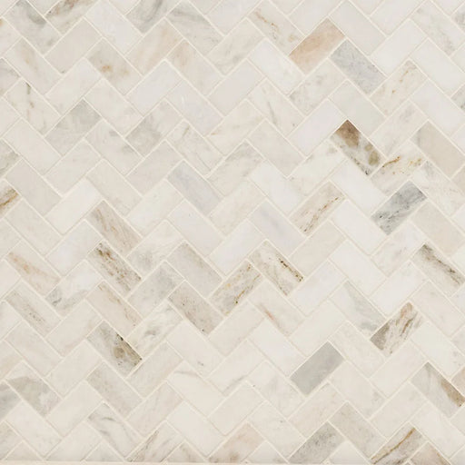 Arabescato Venato White 1x2 Herringbone Honed Marble Mosaic Tile