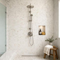 Arabescato Venato White 1x2 Herringbone Honed Marble Mosaic Tile — Bathroom shower wall