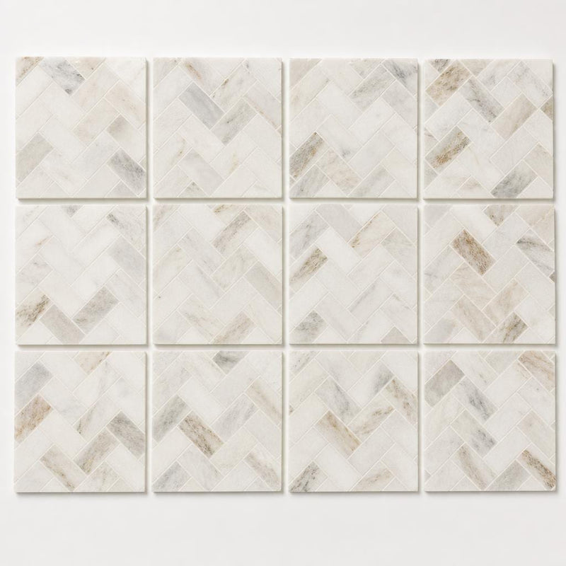 Arabescato Venato White 1x2 Herringbone Honed Marble Mosaic Tile close-up