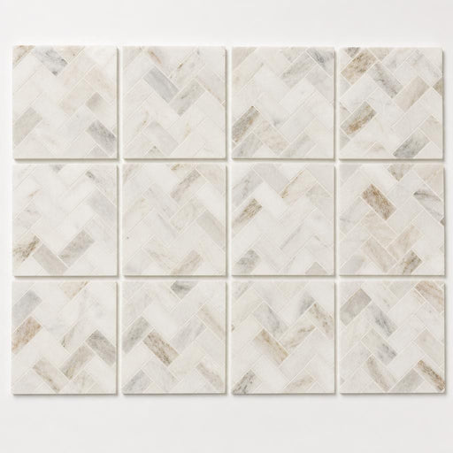 Arabescato Venato White 1x2 Herringbone Honed Marble Mosaic Tile close-up