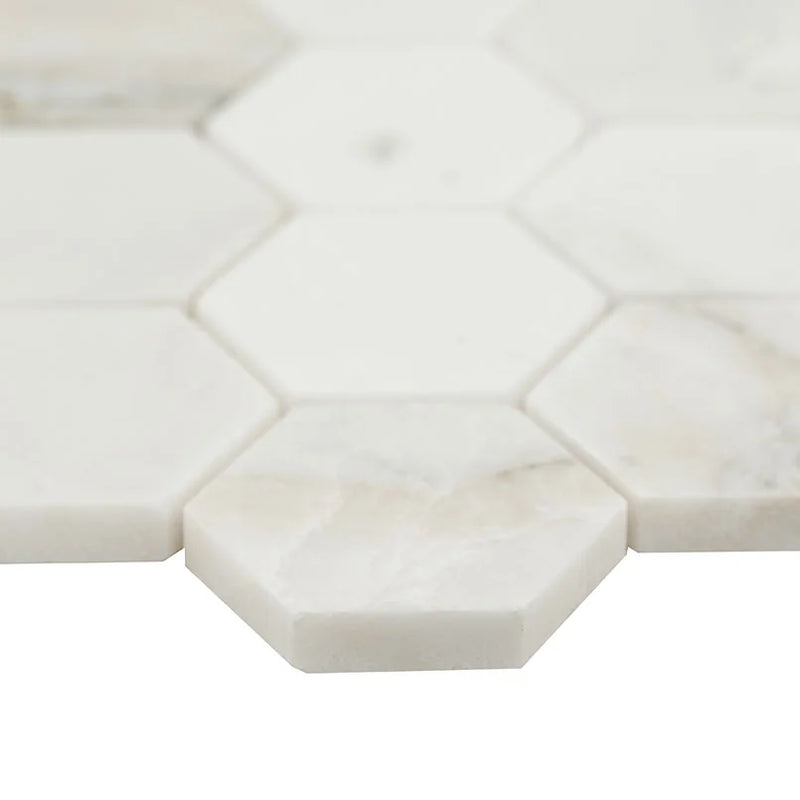 Arabescato Venato White 2" Hexagon Honed Marble Mosaic Tile