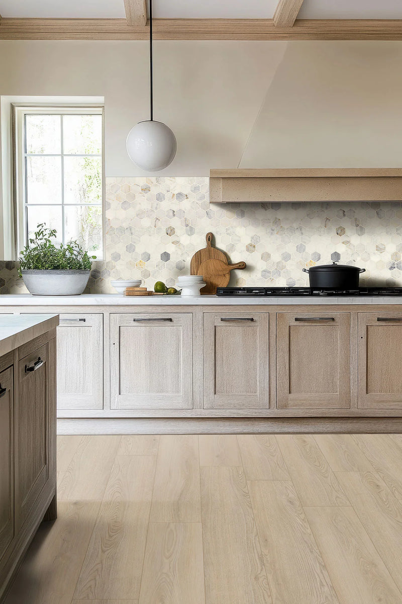 Arabescato Venato White 2" Hexagon Honed Marble Mosaic Tile