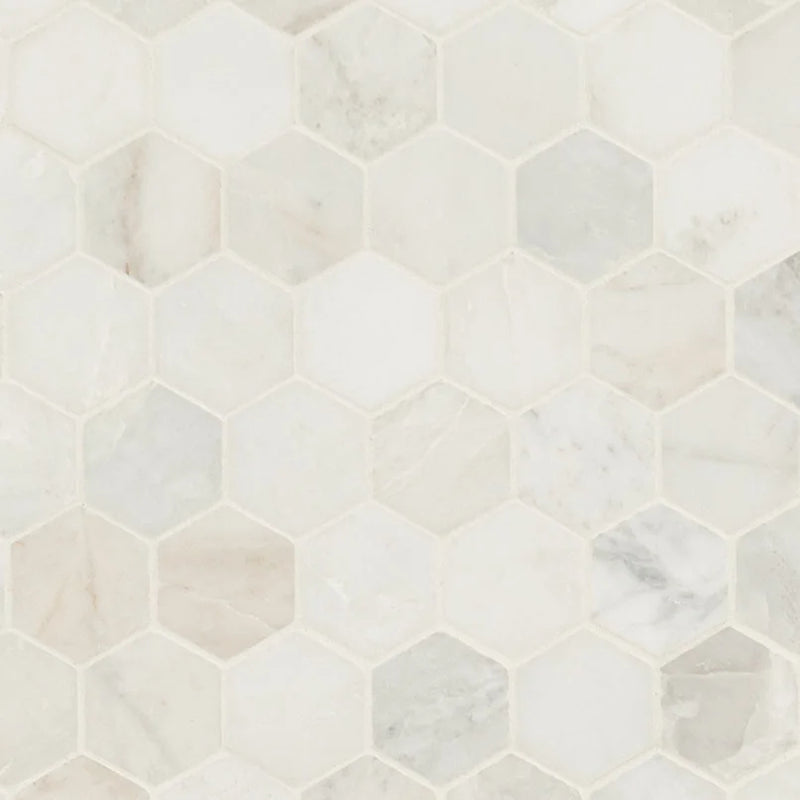 Arabescato Venato White 2" Hexagon Honed Marble Mosaic Tile