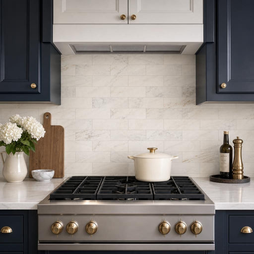 Arabescato Venato White 4x12 Honed Marble Tile — Kitchen backsplash