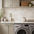 Arabescato Venato White 4x12 Honed Marble Tile — Laundry Room backsplash
