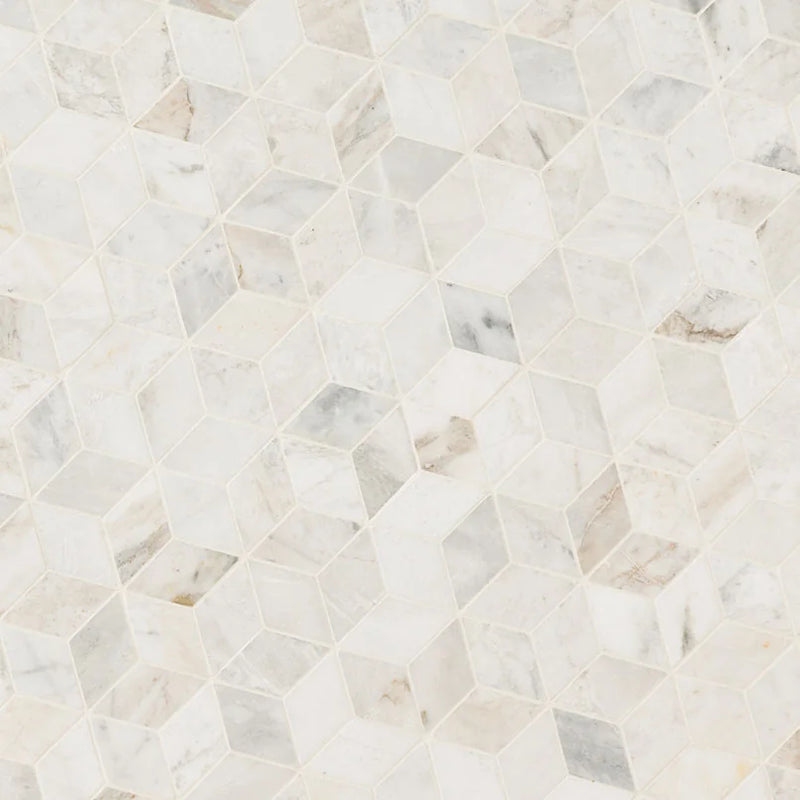 Arabescato Venato White Cube Honed Marble Mosaic Tile