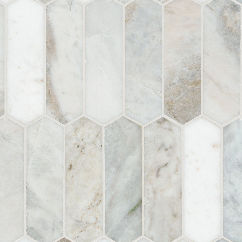 Arabescato Venato White Picket Honed Marble Mosaic Tile