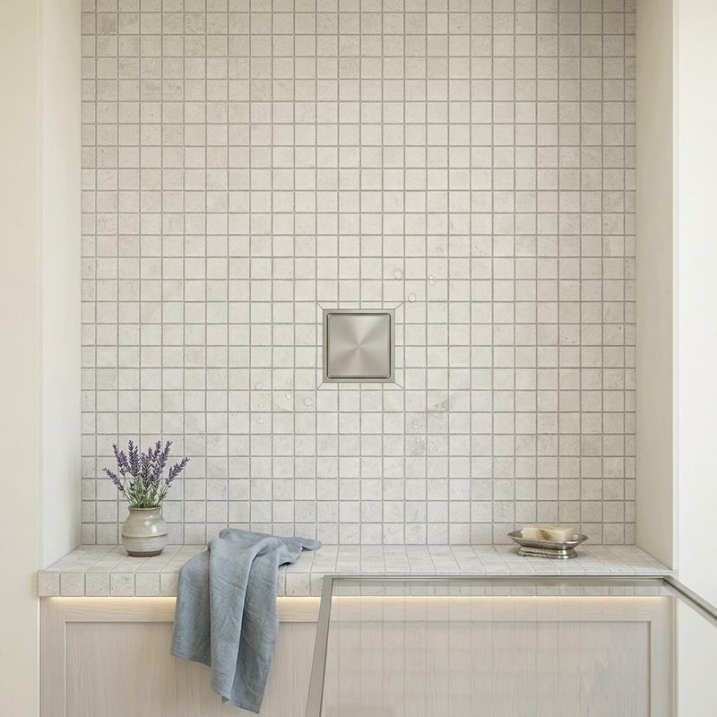 Arctic Gray 1x1 Square Honed Limestone Mosaic — Bathroom shower floor