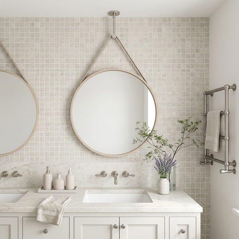 Arctic Gray 1x1 Square Honed Limestone Mosaic — Bathroom shower wall
