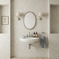 Arctic Gray 1x1 Square Honed Limestone Mosaic — Powder Room wall