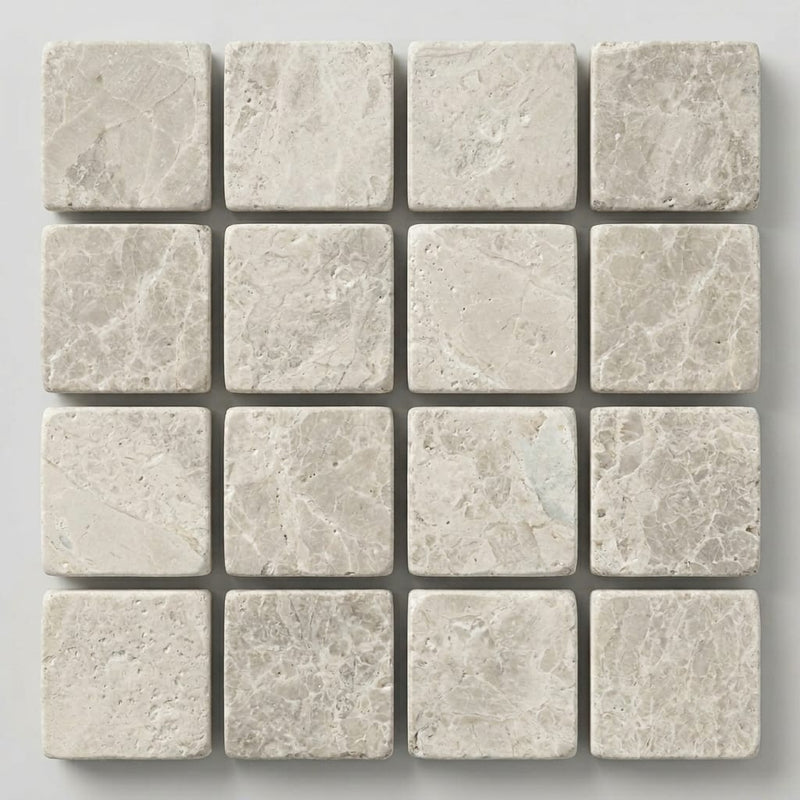 Arctic Gray 1x1 Square Tumbled Limestone Mosaic close-up