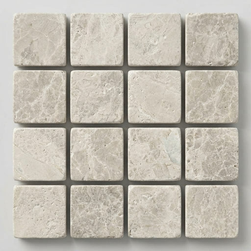 Arctic Gray 1x1 Square Tumbled Limestone Mosaic close-up