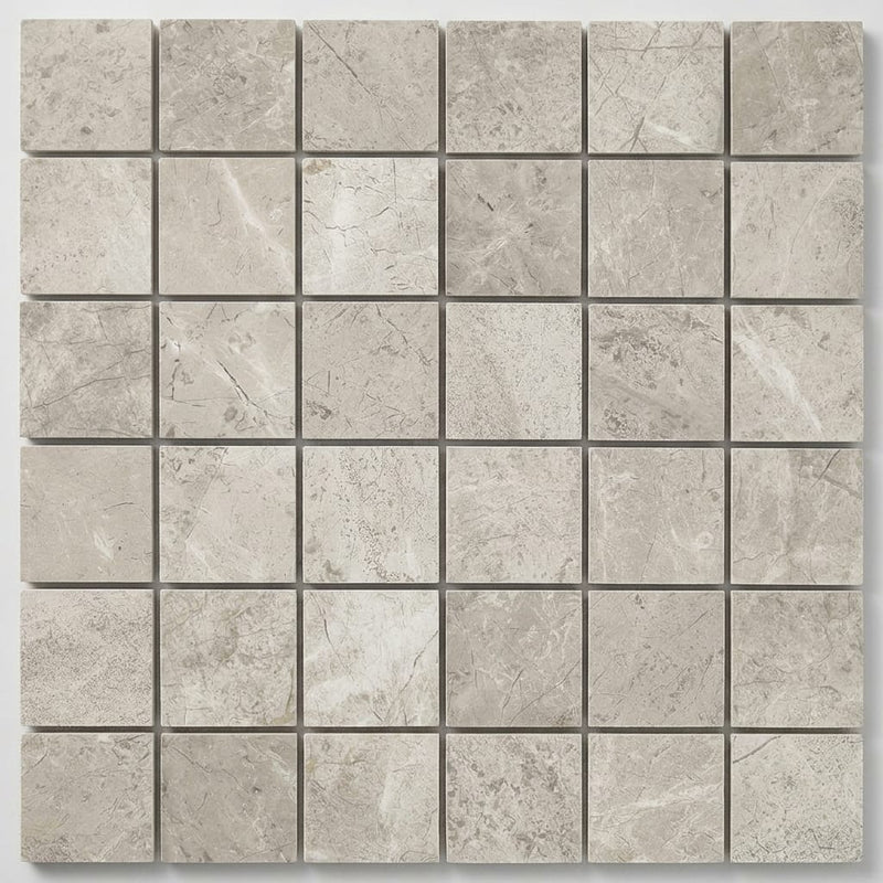 Arctic Gray 2x2 Square Honed Limestone Mosaic close-up