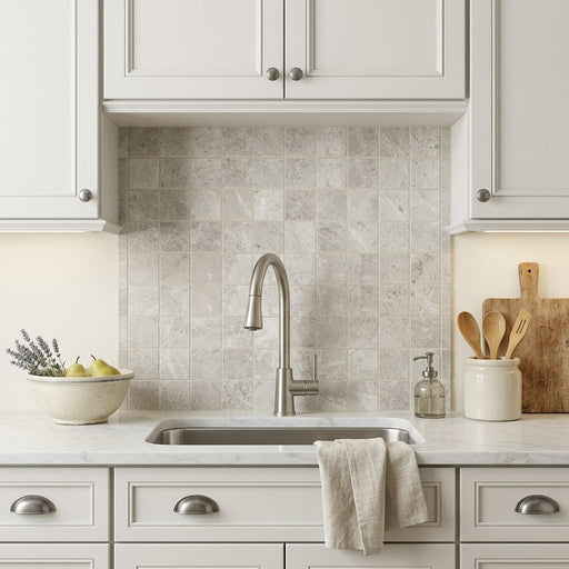 Arctic Gray 2x2 Square Honed Limestone Mosaic — Kitchen backsplash