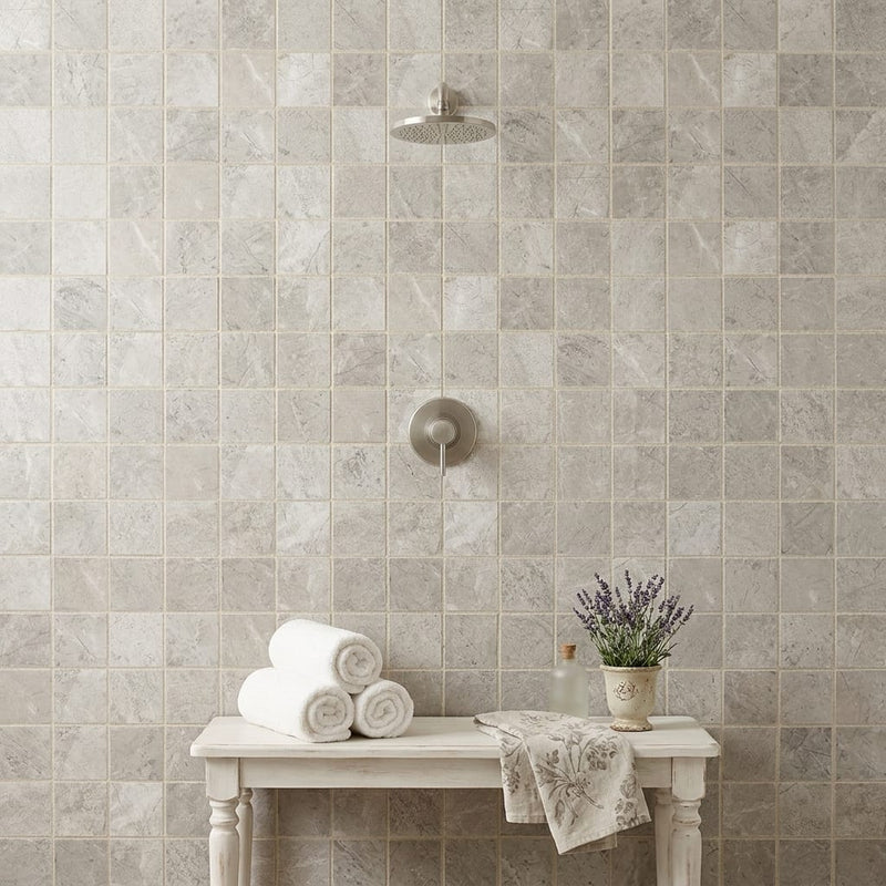 Arctic Gray 2x2 Square Honed Limestone Mosaic — Spa spa interior