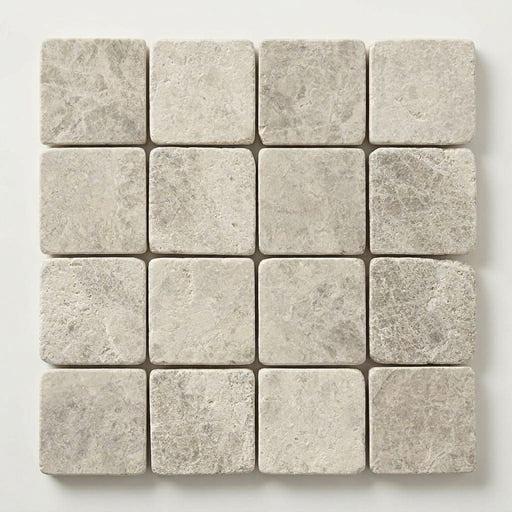 Arctic Gray 2x2 Square Tumbled Limestone Mosaic close-up