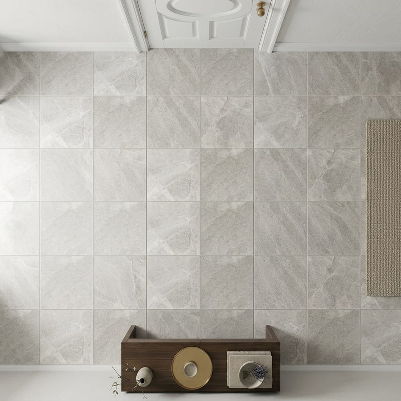 Arctic Gray Limestone Tile 12x12 Honed 3/8 inch — Hallway floor