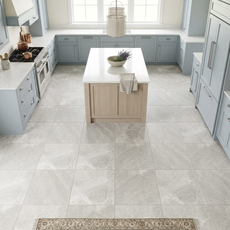 Arctic Gray Limestone Tile 12x12 Honed 3/8 inch — Kitchen floor