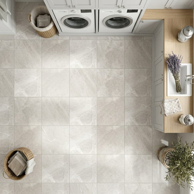 Arctic Gray Limestone Tile 12x12 Honed 3/8 inch — Laundry Room floor