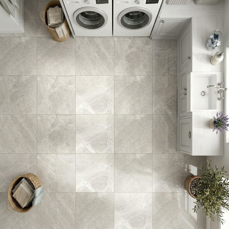 Arctic Gray Limestone Tile 12x12 Polished 3/8 inch — Laundry Room floor