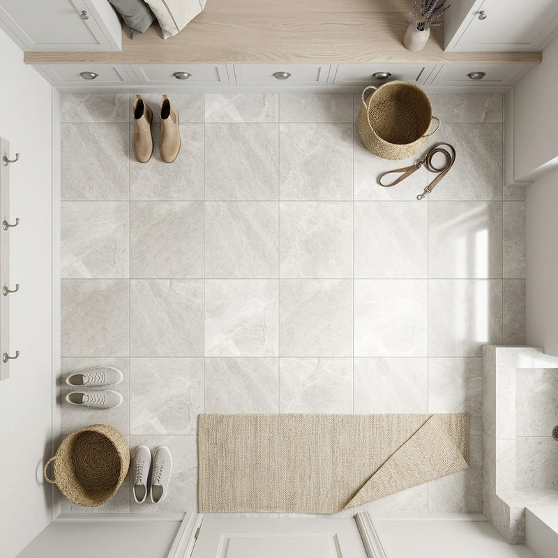 Arctic Gray Limestone Tile 12x12 Polished 3/8 inch — Mudroom floor