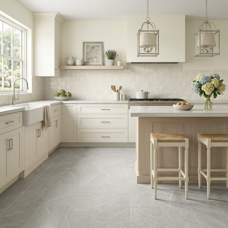 Arctic Gray Limestone Tile 12x24 Honed — Kitchen floor