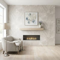 Arctic Gray Limestone Tile 24x24 Honed — Living Room feature wall