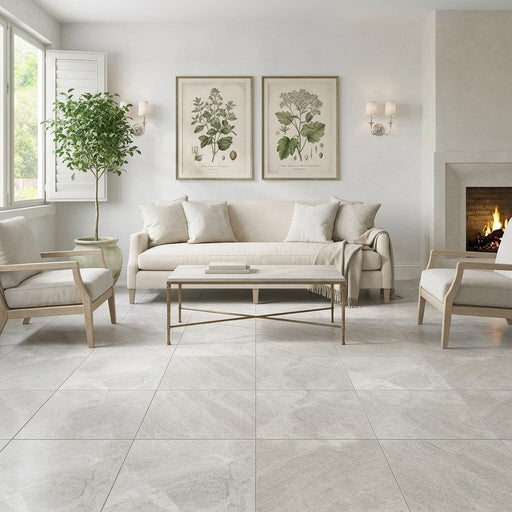 Arctic Gray Limestone Tile 24x24 Honed — Living Room floor