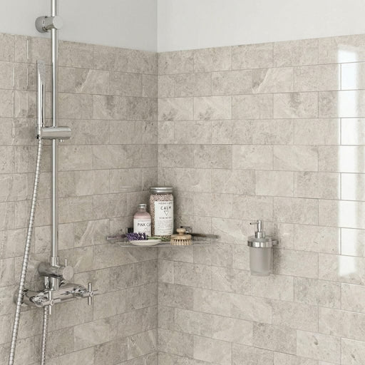 Arctic Gray Limestone Tile 3x6 Polished 3/8 inch — Bathroom shower wall