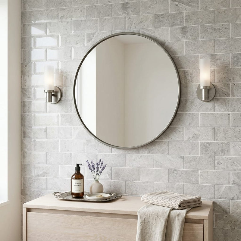 Arctic Gray Limestone Tile 3x6 Polished 3/8 inch — Bathroom wall