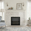 Arctic Gray Limestone Tile 3x6 Polished 3/8 inch — Living Room fireplace surround