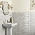 Arctic Gray Limestone Tile 3x6 Polished 3/8 inch — Powder Room wainscot
