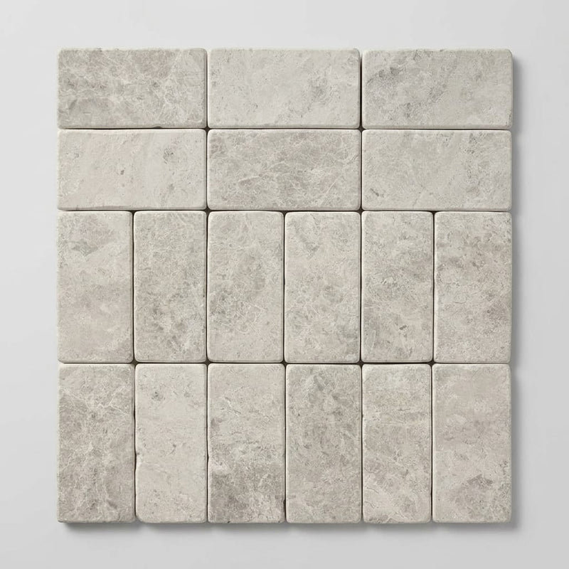 Arctic Gray Limestone Tile 3x6 Tumbled 3/8 inch close-up