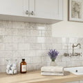 Arctic Gray Limestone Tile 3x6 Tumbled 3/8 inch — Laundry Room backsplash
