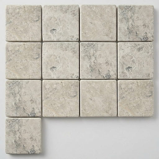 Arctic Gray Limestone Tile 4x4 Tumbled 3/8 inch close-up