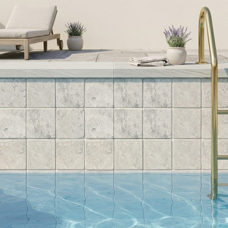 Arctic Gray Limestone Tile 4x4 Tumbled 3/8 inch — Swimming Pool waterline