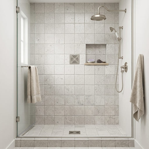 Arctic Gray Limestone Tile 6x6 Tumbled 3/8 inch — Bathroom shower floor