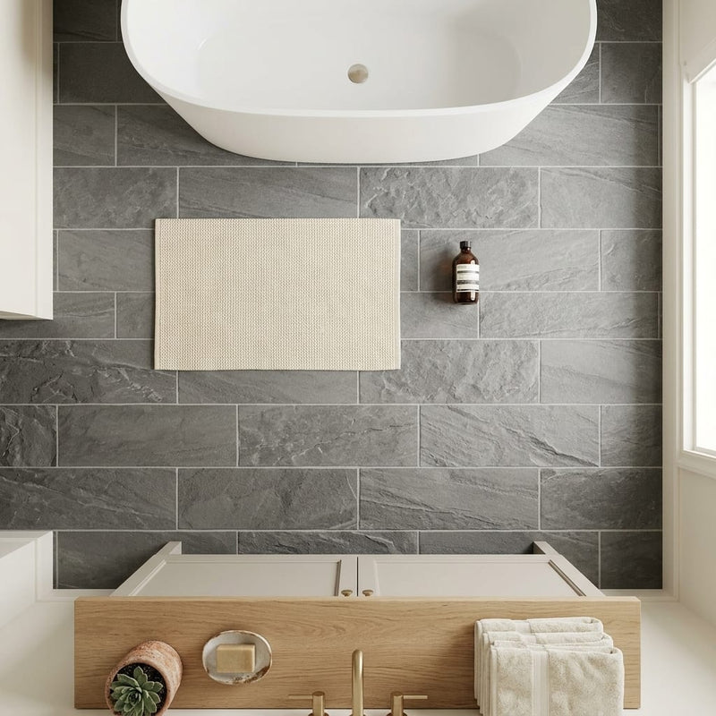 Arctic Mist Quartzite Natural 8 x 24 x 2 Quartzite Wall Cap Cap 8x24 tile — Bathroom floor