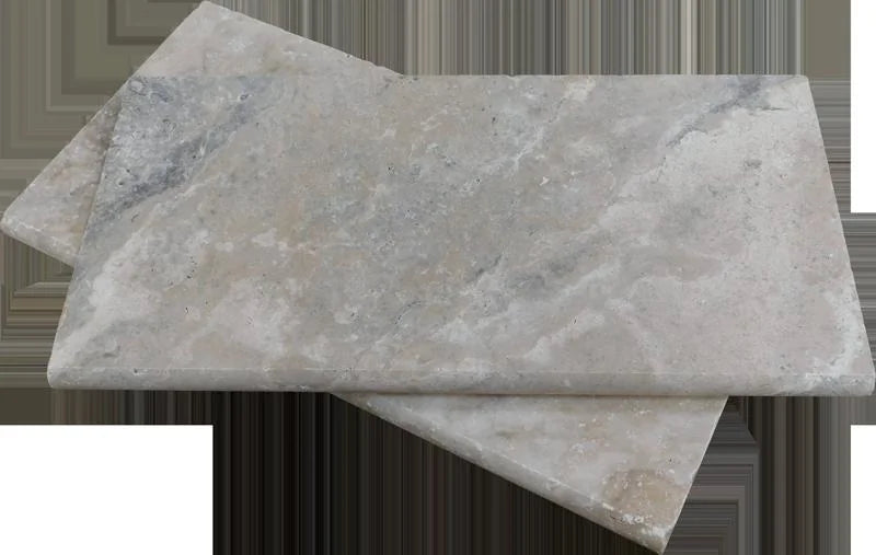 Arctic Silver 12x24 Tumbled Travertine Single Bullnose Pool Coping