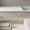 Arctic Silver 12x24 Tumbled Travertine Single Bullnose Pool Coping — Spa spa overhang edge