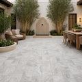 Arctic Silver 12x24x2 Tumbled Travertine Paver — Courtyard paving