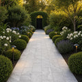 Arctic Silver 12x24x2 Tumbled Travertine Paver — Garden path