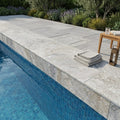 Arctic Silver 12x24x2 Tumbled Travertine Single Bullnose Pool Coping — Swimming Pool remodel pool edge