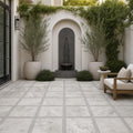 Arctic Silver 16x16 Tumbled Travertine Paver — Courtyard paving