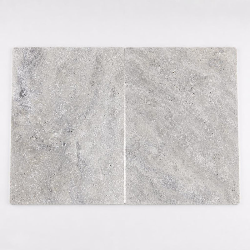Arctic Silver 16x24 Tumbled Travertine Paver close-up