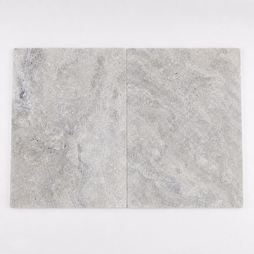 Arctic Silver 16x24 Tumbled Travertine Paver close-up
