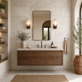 Arctic Silver 16x24 Tumbled Travertine Tile — Bathroom vanity wall