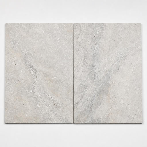 Arctic Silver 16x24 Tumbled Travertine Tile close-up