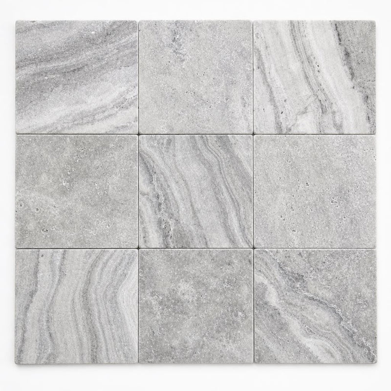 Arctic Silver 6x12 Tumbled Travertine Paver close-up